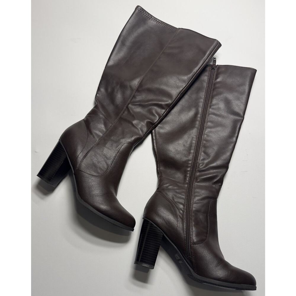 Style & Co Addyy Wide Calf Knee High Boots Women’s 8M Brown Chocolate Block Heel - Picture 2 of 9